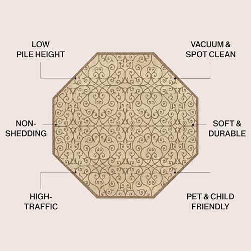 JONATHAN Y Vintage Filigree Indoor Outdoor Octagon Area Rug 8 Ft Beige/Brown, Madrid Textured Weave for Backyard, Patio, Porch, Easy-Cleaning, High Traffic, Pet-Friendly, Non-Shedding (SMB107B-8TGN) - Image 2
