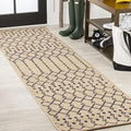 JONATHAN Y Moroccan Geometric Indoor Outdoor Runner Rug 2X10 Beige/Navy, Ourika Textured Weave for Backyard, Patio, Porch, Easy-Cleaning, High Traffic, Pet-Friendly, Non-Shedding (SMB108H-210) by JONATHANY