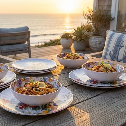 Melamine Dinnerware Set for 4,12 Piece Plates and Bowls,Unbreakable Dishes - Image 6