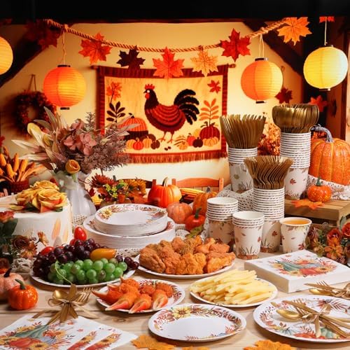 350pcs Thanksgiving Fall Dinnerware Paper Plate Napkins, Fall - Image 3