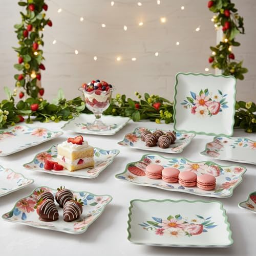 Melamine Appetizer Plates Set of 12, Strawberry Square and Rectangle Trays - Image 5
