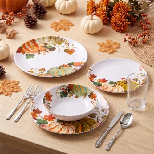 12Pcs Fall Melamine Dinnerware Set, Pumpkin Plates and Bowls Set for 4 - Image 3