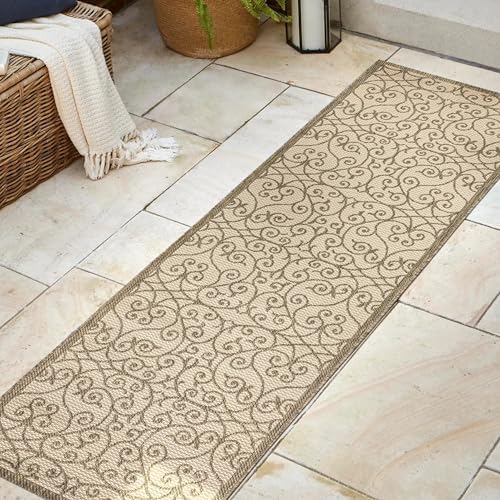 JONATHAN Y Vintage Filigree Indoor Outdoor Runner Rug 2X8 Beige/Brown, Madrid Textured Weave for Backyard, Patio, Porch, Easy-Cleaning, High Traffic, Pet-Friendly, Non-Shedding (SMB107B-28) - Image 3