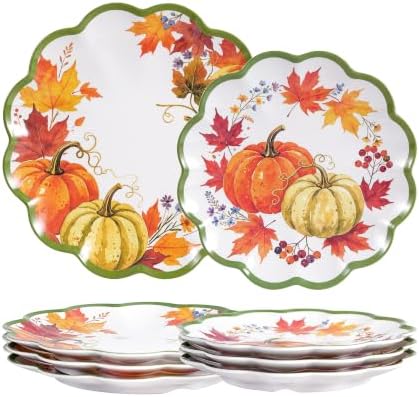 Melamine Plate Set, 8-Piece Pumpkin Scalloped Plates, 9 and 11 In by molidiki