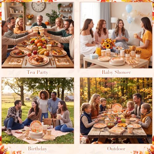 350pcs Thanksgiving Fall Dinnerware Paper Plate Napkins, Friendsgiving - Image 4