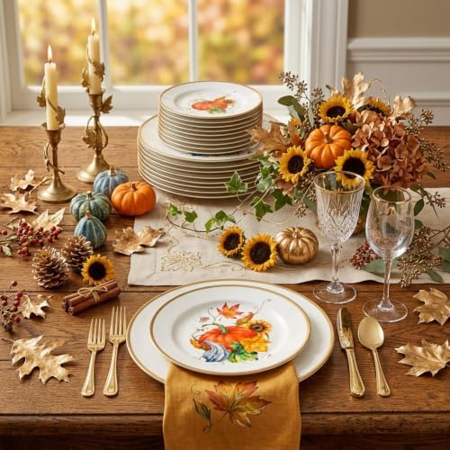 Havawish 12 Pcs Fall Dishes Pumpkin Melamine Dinnerware 10" and 7" Plates - Image 5