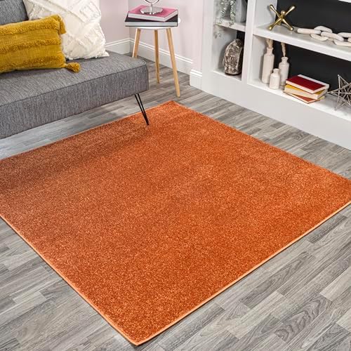 JONATHAN Y Haze Solid Low-Pile Orange 6x6 Square Indoor Area Rug, Coastal,Bohemian,Minimalist,Classic, Easy-Cleaning for Living Room,Bedroom,Kitchen,Pet Friendly,Non-Shedding (SEU100M-6SQ) by JONATHANY