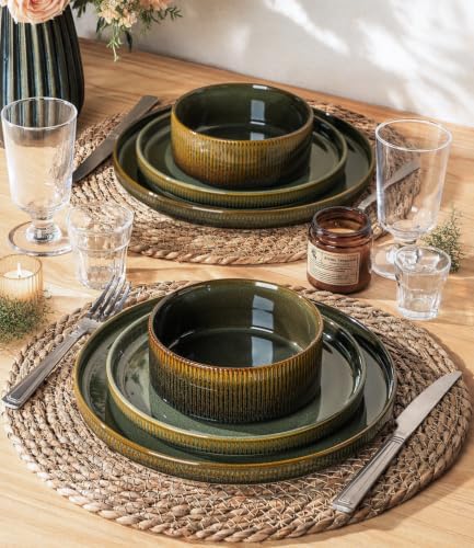 TheTerra Ceramic Dinnerware Set for 4, 12-Piece Plates and Bowls Set - Image 7
