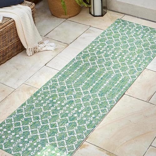 JONATHAN Y Moroccan Geometric Indoor Outdoor Runner Rug 2X8 Green/Cream, Ourika Textured Weave for Backyard, Patio, Porch, Easy-Cleaning, High Traffic, Pet-Friendly, Non-Shedding (SMB108L-28) - Image 3
