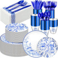 175 Pcs Rosh Hashanah Fall Plastic Dinnerware Set, Pumpkin, Blue by Sunnychicc