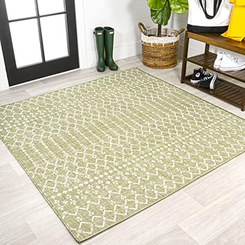 JONATHAN Y Moroccan Geometric Indoor Outdoor Square Area Rug 5X5 Light Green/Cream, Ourika Textured Weave for Backyard, Patio, Porch, Easy-Cleaning, Pet-Friendly, Non-Shedding (SMB108N-5SQ) by JONATHANY