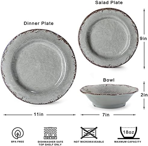 LEHAHA Farmhouse Melamine Dishes Dinnerware Set, Kitchen Dining Set for 4 - Image 6