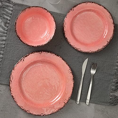 LEHAHA Pink Vintage Melamine Dinnerware Sets, Farmhouse RV Dishes Set for 4 - Image 2