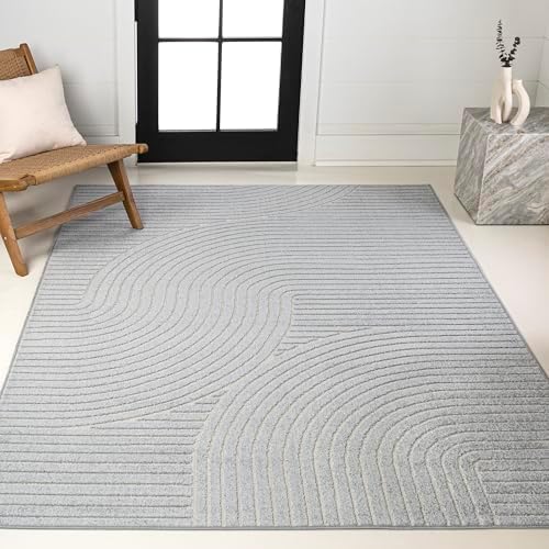JONATHAN Y Hallie High-Low Curve Light Blue/Cream 8x10 Indoor/Outdoor Area Rug, Minimalist Geometric, Pet Friendly, for Patio, Backyard, Living Room, Bedroom, Office, Hose-Washable (SCN100E-8) - Image 3