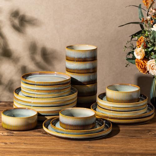 TheTerra Ceramic Dinnerware Set for 8, 24-Piece Plates and Bowls Set by TheTerra