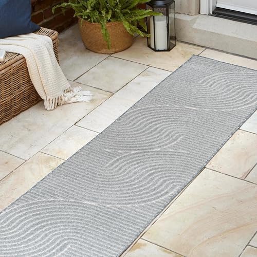 JONATHAN Y Hallie High-Low Curve Light Blue/Cream 2x8 Indoor/Outdoor Runner Rug, Minimalist Geometric, Pet Friendly, for Patio, Backyard, Living Room, Bedroom, Office, Hose-Washable (SCN100E-28) - Image 3
