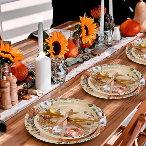 350pcs Thanksgiving Fall Dinnerware Paper Plate Napkins, Pumpkin Floral - Image 4