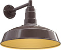 Steel Lighting Co. Gardena Barn Light | Outdoor Wall Mounted | 16" Dome | 11" Straight Arm | Farmhouse Light Made in America | Dark Bronze Exterior/Brass Interior