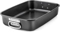 HONGBAKE Lasagna Pan 3 Inch Deep, 15x10" Baking Pan for Oven, Nonstick Cake Baking Dish for Brownie, Roasting Pans with Stainless Steel Handles, Heavy Duty, Dishwasher Safe, Dark Grey