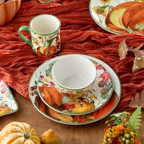 Harvest Fields 16-Piece Ceramic Dinnerware Set, Service for 4 – Rustic Farmhouse Plates, Mugs & Bowls for Cozy Dining & Entertaining - Image 5