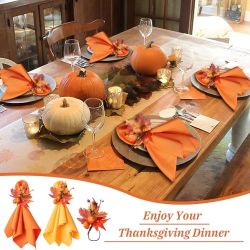 Fall Thanksgiving Napkins and Napkin Rings, Thanksgiving Table Decorations - Image 2