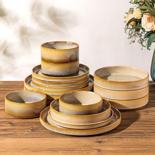 TheTerra Ceramic Dinnerware Set for 4, 16-Piece Plates and Bowls Set by TheTerra