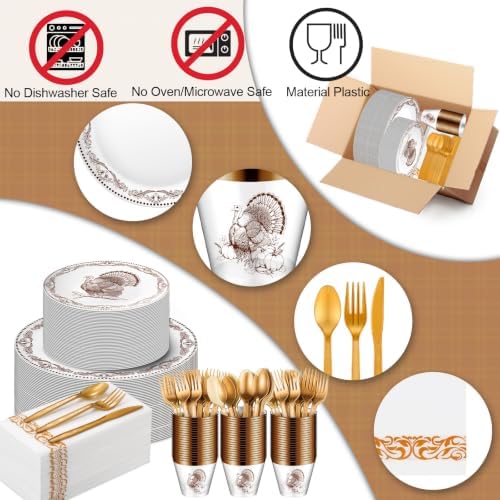 175 Pcs Rosh Hashanah Fall Plastic Dinnerware Set, Turkey, Brown - Image 3