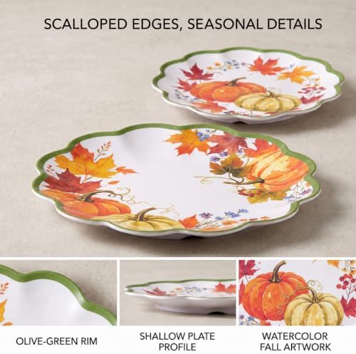 Melamine Plate Set, 8-Piece Pumpkin Scalloped Plates, 9 and 11 In - Image 5