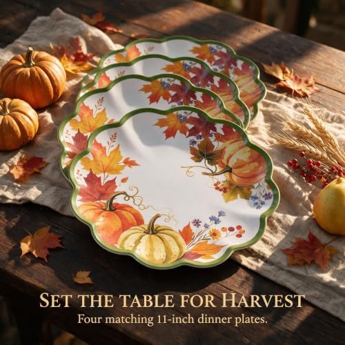 Melamine Dinner Plates, 4-Piece Pumpkin Scalloped Plates, 11 Inch - Image 2