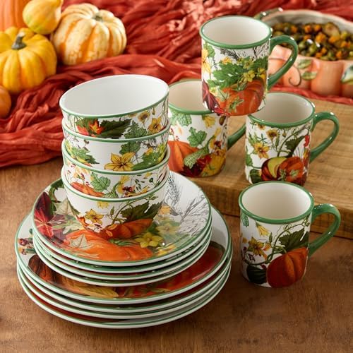 Harvest Fields 16-Piece Ceramic Dinnerware Set, Service for 4 – Rustic Farmhouse Plates, Mugs & Bowls for Cozy Dining & Entertaining - Image 2