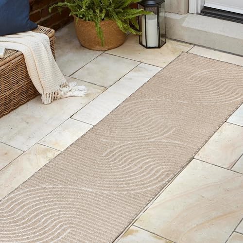 JONATHAN Y Hallie High-Low Curve Beige/Cream 2x8 Indoor/Outdoor Runner Rug, Minimalist Geometric, Pet Friendly, for Patio, Backyard, Living Room, Bedroom, Office, Hose-Washable (SCN100D-28) by JONATHANY