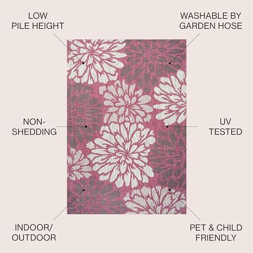 JONATHAN Y Floral Textured Weave Indoor Outdoor Area Rug 5X8 Fuchsia/Light Gray, Zinnia Modern for Backyard, Patio, Porch, Easy-Cleaning, High Traffic, Pet-Friendly, Non-Shedding (SMB110F-5) - Image 2