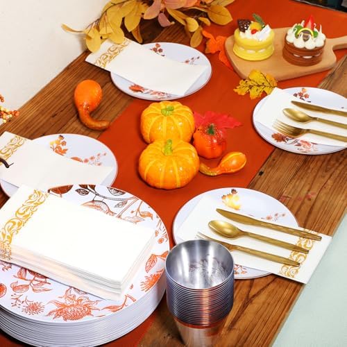 175 Pcs Rosh Hashanah Fall Plastic Dinnerware Set, Pomegranates, Brown - Image 5
