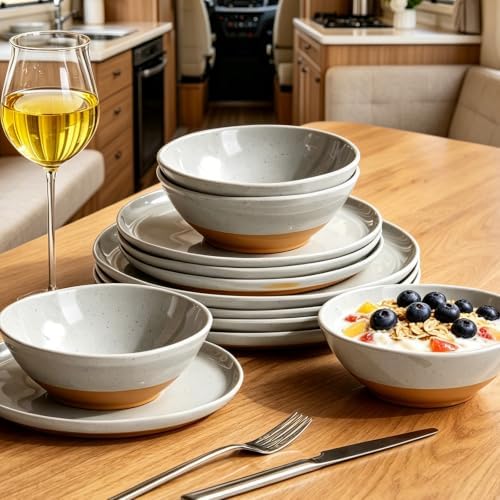 Melamine Dinnerware Set for 4, Unbreakable Plates and Bowls, Gray - Image 3