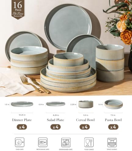 TheTerra Ceramic Dinnerware Set for 4, 16-Piece Plates and Bowls Set - Image 2