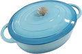 Enameled Cast Iron Oval Dutch Oven, 7 qt Oval Dutch Oven Pot with Lid and Dual Handles for Braising, for Braising, Broiling, Bread Baking, Frying, Light Blue