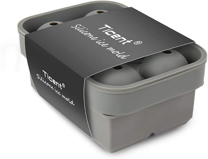 Ticent Ice Cube Trays Set of 2-Silicone Sphere Ice Ball Maker with Lid & Large Square Ice Molds for Whiskey, Cocktail & Brandy (Grey)