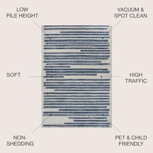 JONATHAN Y Khalil Modern Berber Stripe Cream/Navy Indoor Area Rug, 4x6, Contemporary, Bohemian, Easy-Cleaning for Living Room, Bedroom, Kitchen, Pet Friendly, Non-Shedding (MOH207E-4) - Image 2