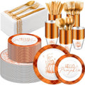 175 Pcs Rosh Hashanah Fall Plastic Dinnerware Set, Plaid, Orange by Sunnychicc
