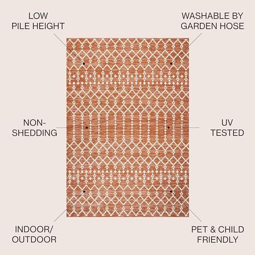 JONATHAN Y Moroccan Geometric Indoor Outdoor Area Rug 3X5 Orange/Cream, Ourika Textured Weave for Backyard, Patio, Porch, Easy-Cleaning, High Traffic, Pet-Friendly, Non-Shedding (SMB108P-3) - Image 3
