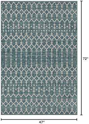 JONATHAN Y Moroccan Geometric Indoor Outdoor Area Rug 4X6 Teal/Gray, Ourika Textured Weave for Backyard, Patio, Porch, Easy-Cleaning, High Traffic, Pet-Friendly, Non-Shedding (SMB108C-4) - Image 2