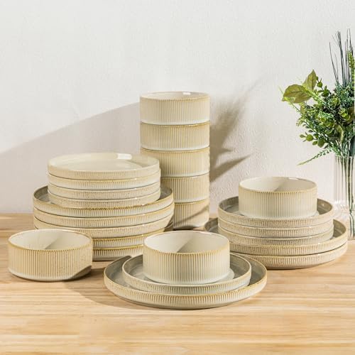 TheTerra Ceramic Dinnerware Set for 8, 24-Piece Plates and Bowls Set by TheTerra