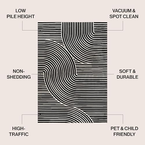 JONATHAN Y Hallie High-Low Curve Black/White 3x5 Indoor Area Rug, Minimalist Geometric, Modern, Non-Shedding, Stain Resistant for Bedroom, Living Room, Kitchen (SCN100F-3) - Image 3
