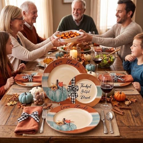 Havawish 7/10 Inch 12 Pcs Fall Melamine Salad Plates, Pumpkin Dinnerware - Image 6