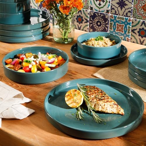 Bloomhouse - Two Time Oprah's Favorite Things Winner - Santorini Mist Double Bowl Terracotta Reactive Glaze Plates and Bowls Dinnerware Set - Jade Blue Green, Service for Four (16pcs) - Image 2