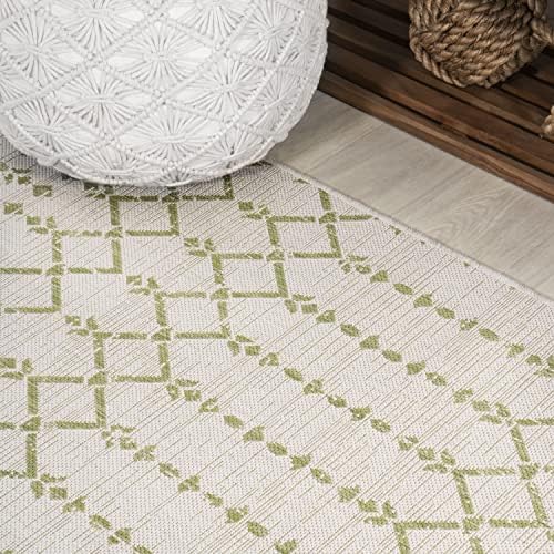 JONATHAN Y Moroccan Geometric Indoor Outdoor Square Area Rug 5X5 Cream/Green, Ourika Textured Weave for Backyard, Patio, Porch, Easy-Cleaning, High Traffic, Pet-Friendly, Non-Shedding (SMB108M-5SQ) - Image 3