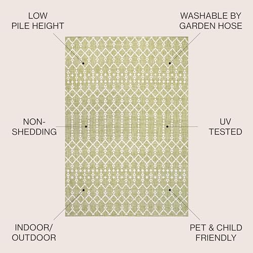 JONATHAN Y Moroccan Geometric Indoor Outdoor Area Rug 8X10 Light Green/Cream, Ourika Textured Weave for Backyard, Patio, Porch, Easy-Cleaning, High Traffic, Pet-Friendly, Non-Shedding (SMB108N-8) - Image 3