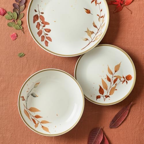 Stone Lain Maple 12-Piece Dinnerware Set Porcelain, Plates and Bowls Set, Dishwasher and Microwave Safe, Dish Set for 4, White - Image 3