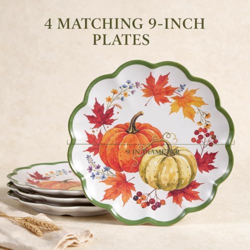 Fall Plates, 4 Pack 9 Inch Melamine Pumpkin Plates, Scalloped Rim - Image 2