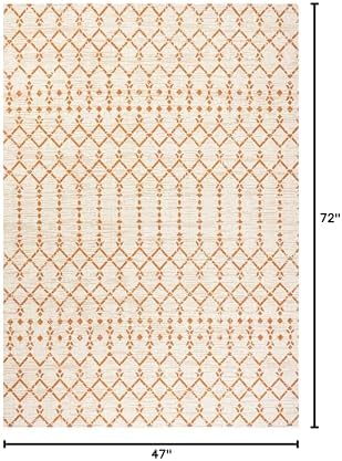 JONATHAN Y Moroccan Geometric Indoor Outdoor Area Rug 4X6 Cream/Orange, Ourika Textured Weave for Backyard, Patio, Porch, Easy-Cleaning, High Traffic, Pet-Friendly, Non-Shedding (SMB108O-4) - Image 2